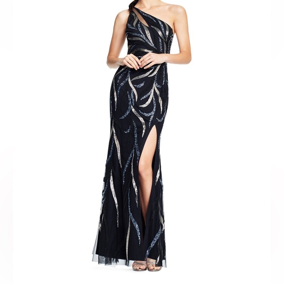 Aidan Mattox by Adrianna Papell. One-Shoulder black Evening Gown retails for$495 - Picture 2 of 10